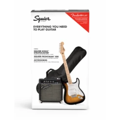 Squier Sonic Series Stratocaster Starter Pack In 2 Color Sunburst -Musical Instrument Store 0371720303 sqr ins box frt 1 nr