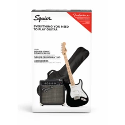 Squier Sonic Series Stratocaster Starter Pack In Black 7 Squier Sonic Series Stratocaster Starter Pack In Black -Musical Instrument Store 0371720306 sqr ins box frt 1 nr