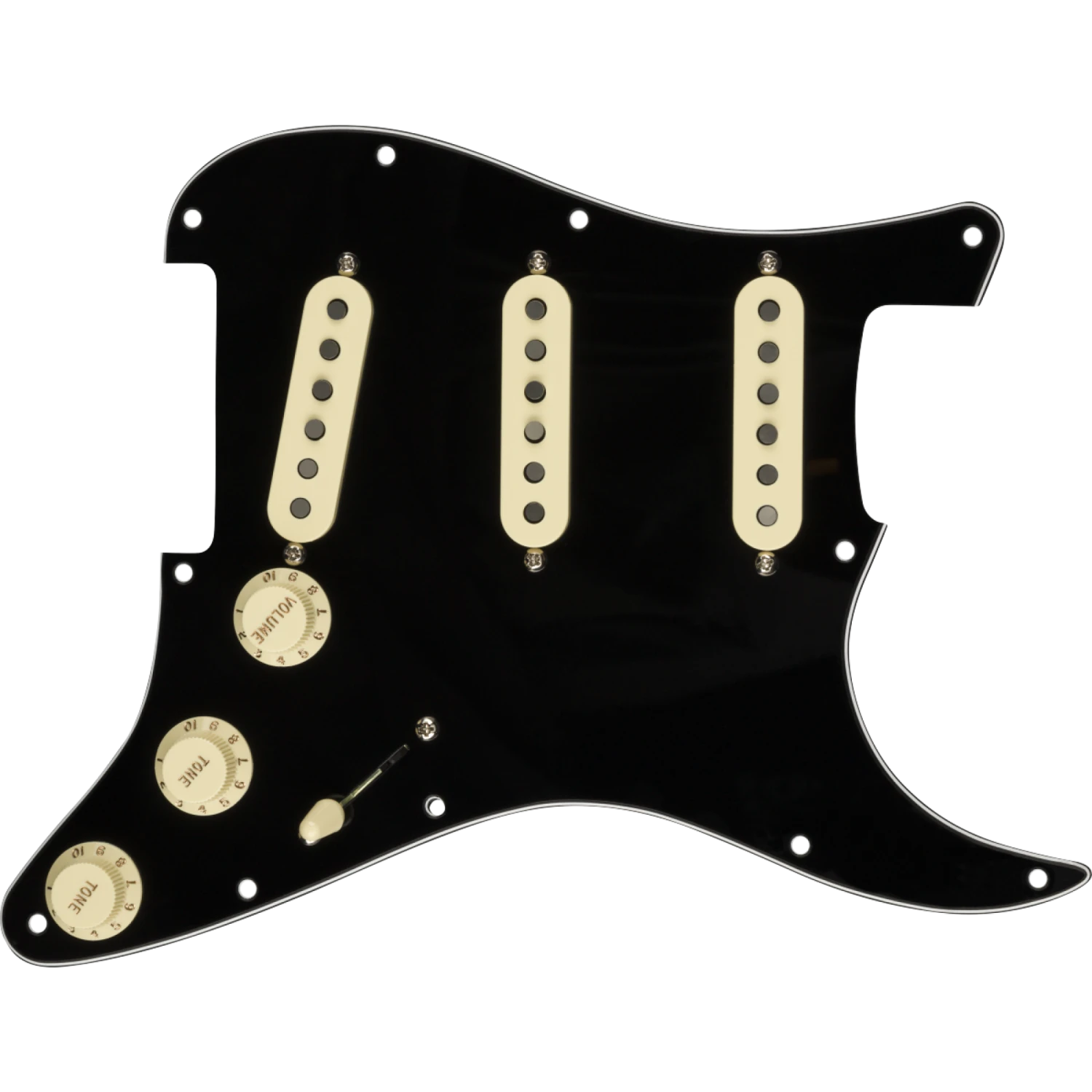 Pre-Wired Strat Pickguard, Custom Shop Fat 50's SSS, Black 11 Hole PG 3 Pre-Wired Strat Pickguard, Custom Shop Fat 50's SSS, Black 11 Hole PG