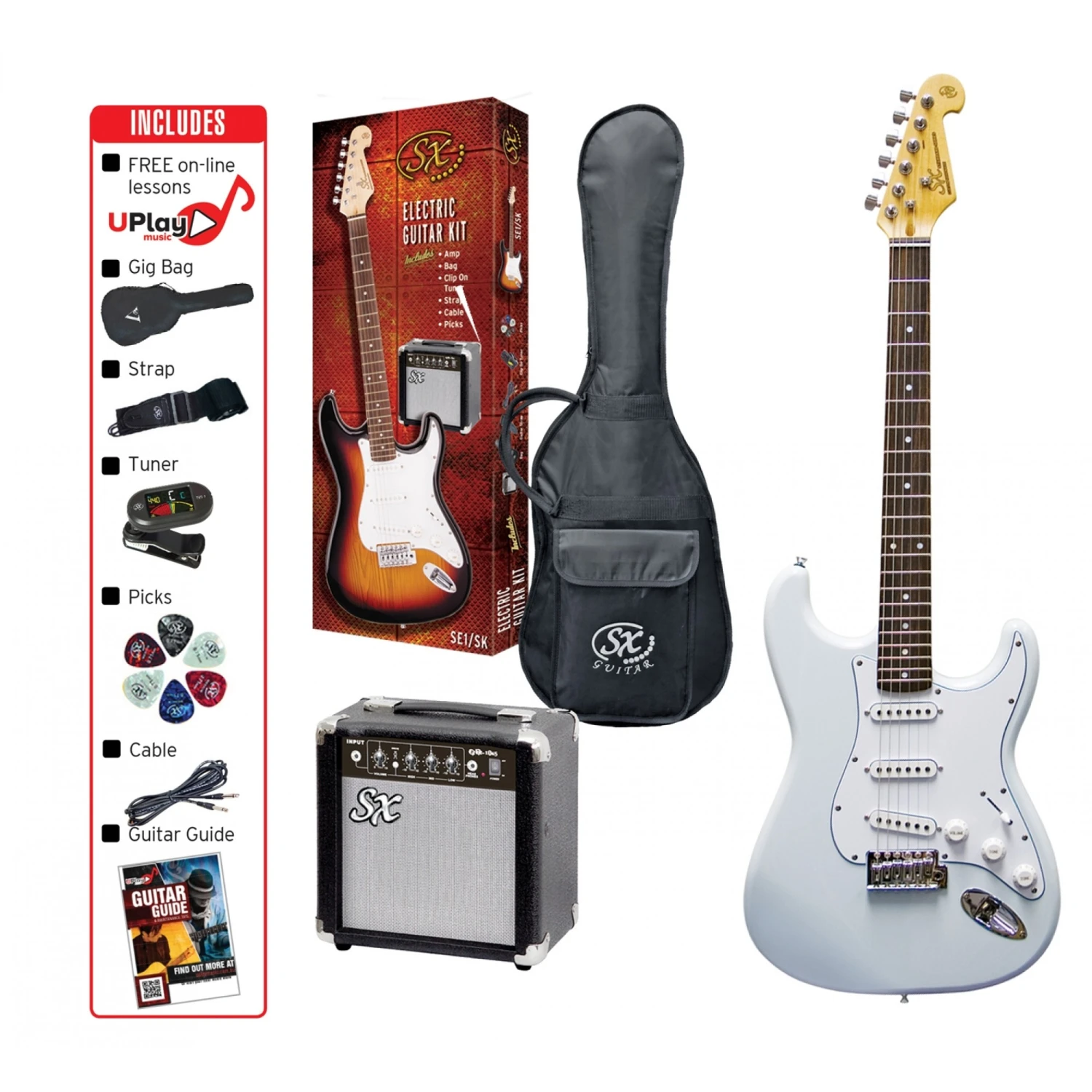 SX SE1SK 4/4 Full Size Electric Guitar Kit In White 3 SX SE1SK 4/4 Full Size Electric Guitar Kit In White