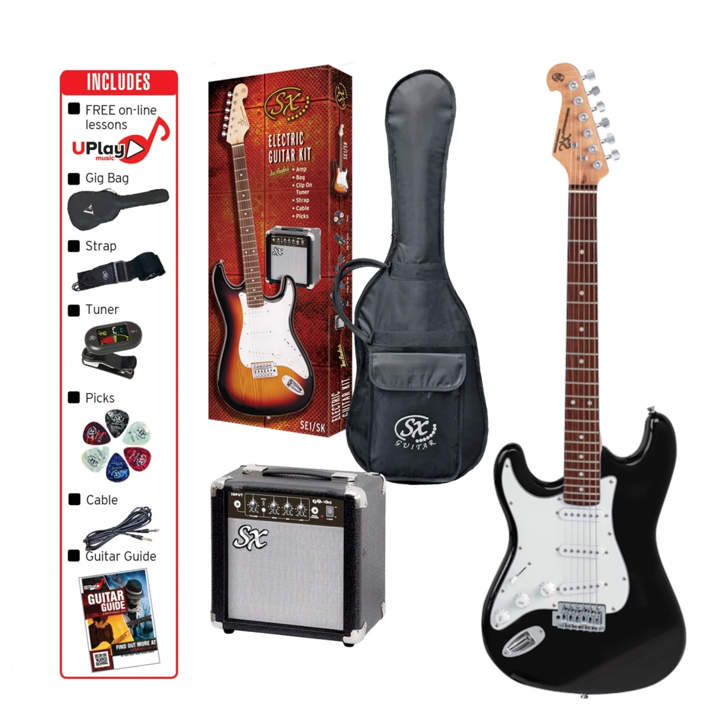 SX Left Handed 4/4 Size Electric Guitar Kit In Black 3 SX Left Handed 4/4 Size Electric Guitar Kit In Black