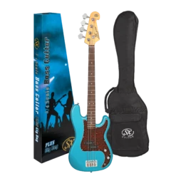 SX VEP34 3/4 Size Vintage Style Bass Guitar In Lake Placid Blue