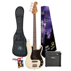 SX Vintage Style Bass And Laney LX15B Amp Starter Pack In Vintage White